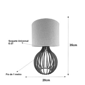 Abajur de Quarto com Cúpula em Linho e Bivolt