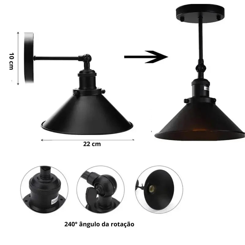 Arandela de Parede Interna com Design Industrial em Formato Cone