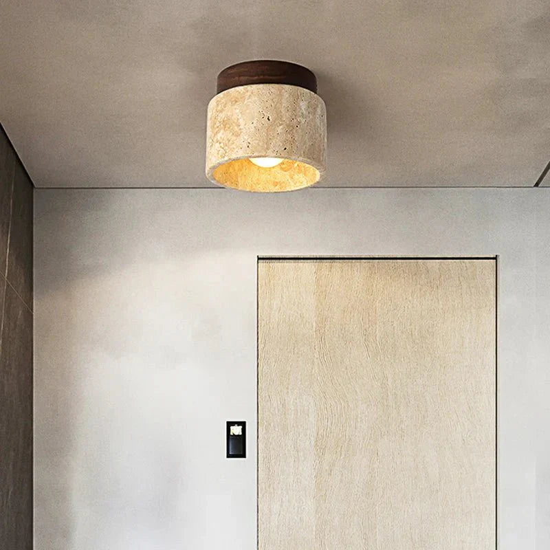 Luminária de Teto Japonesa com Base em Mármore e Design Wabi Sabi