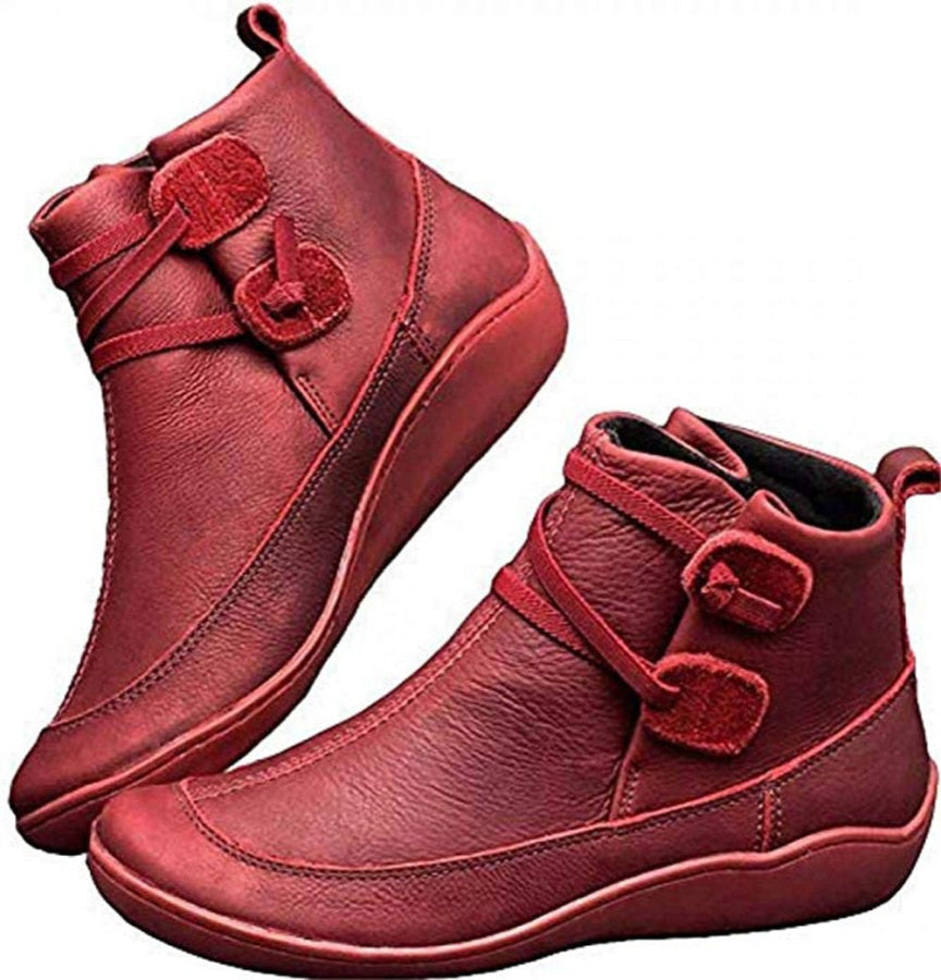 Bota Feminina Cano Curto Confortável Vermelho / 34 968