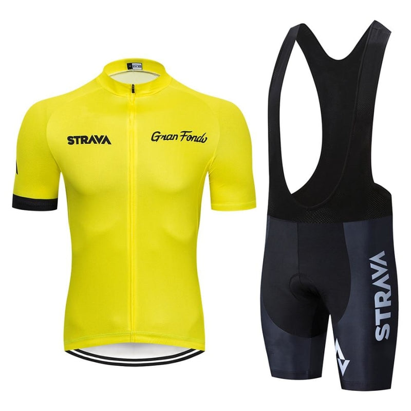 Conjunto Ciclismo Masculino Strava Camiseta Bretelle Amarelo / Preto S 649