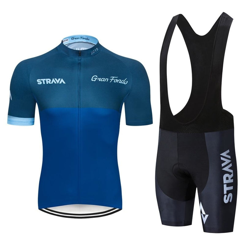 Conjunto Ciclismo Masculino Strava Camiseta Bretelle Azul / Preto S 649