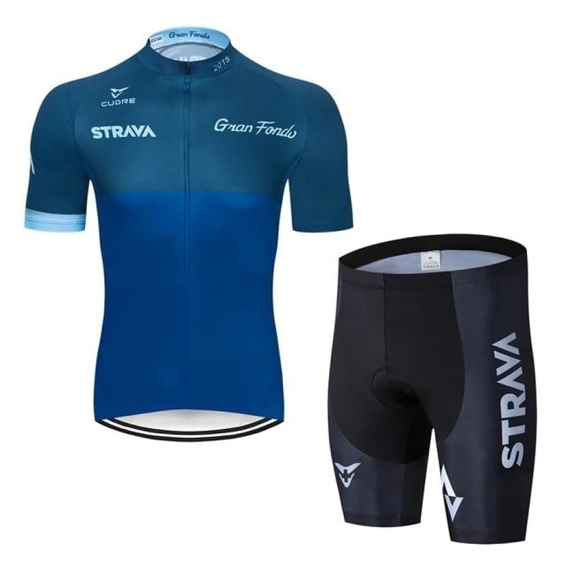 Conjunto Ciclismo Strava Masculino Camiseta Shorts Com Gel Azul / Preto S 650