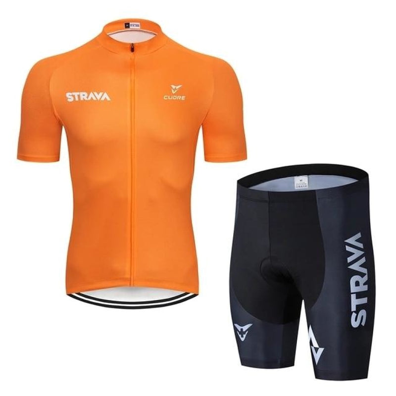 Conjunto Ciclismo Strava Masculino Camiseta Shorts Com Gel Laranja / Preto S 650