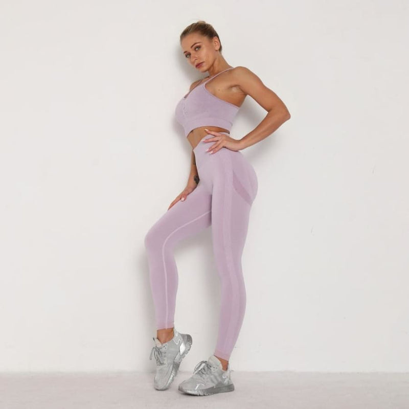 Conjunto Fitness Mesclado Feminino Sem Costura Top + Legging Purple 1 / S 658