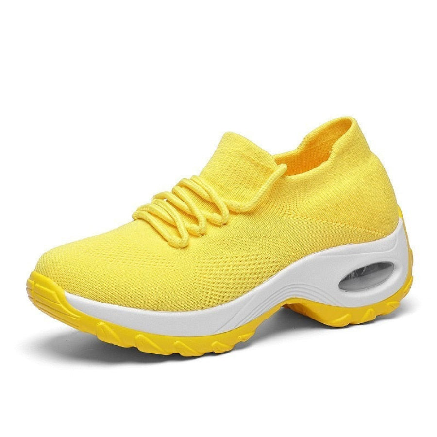 Tênis Esportivo Feminino Knit Confortável Amarelo / 34 946