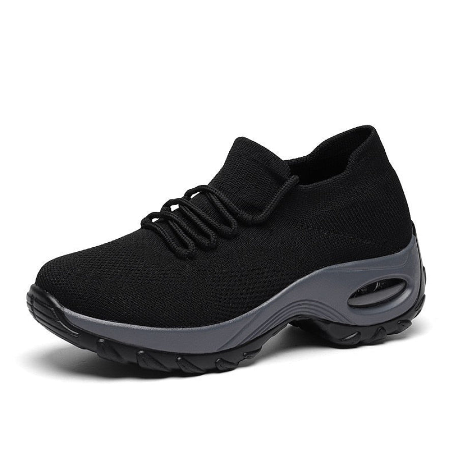 Tênis Esportivo Feminino Knit Confortável Preto/cinza / 34 946