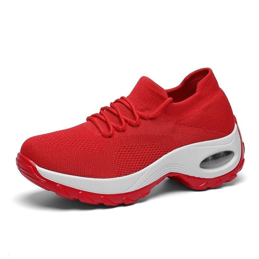 Tênis Esportivo Feminino Knit Confortável Vermelho / 34 946