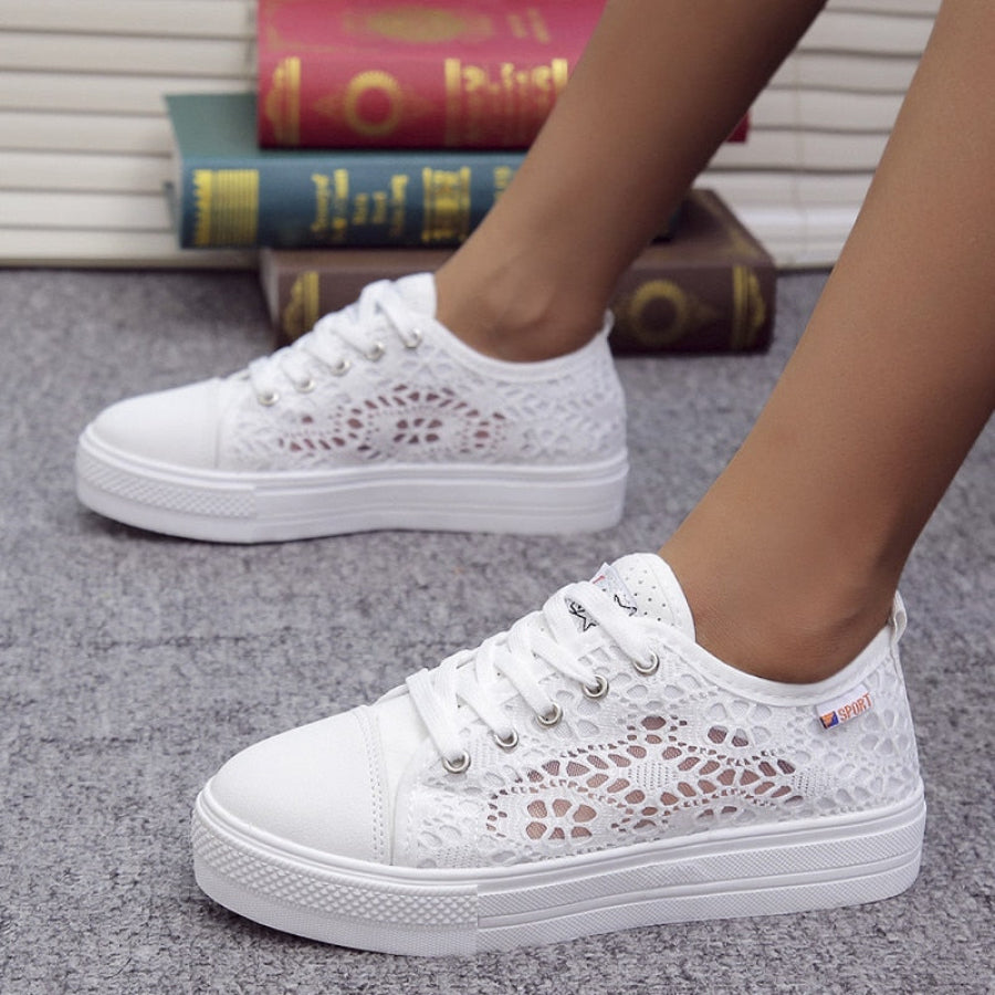 Tênis Feminino Casual Confortável Renda Branco / 34 952
