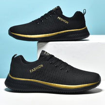 Tênis Masculino Casual Mesh Preto E Dourado / 37 847