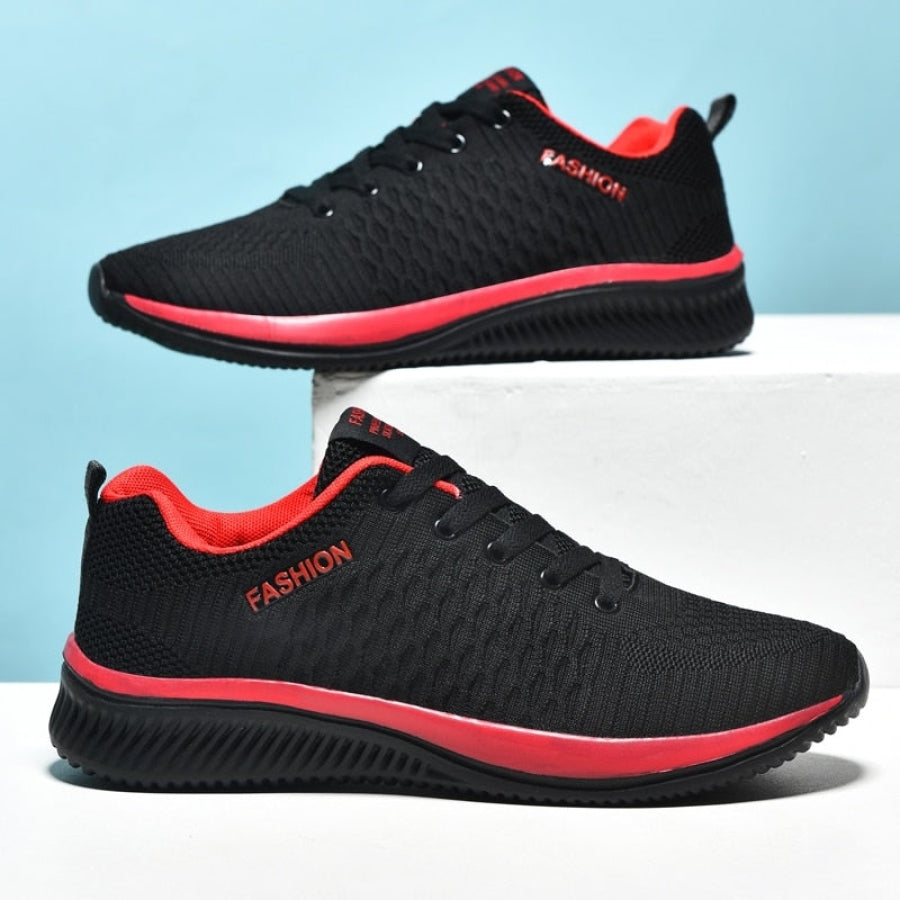 Tênis Masculino Casual Mesh Preto E Vermelho / 37 847